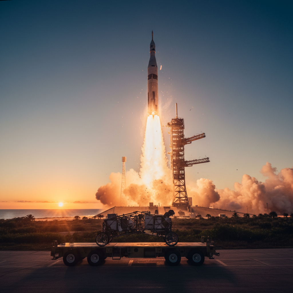 אפולו 15 משוגרת עם רכב ירחי ראשון בתוכנית החלל האמריקאית