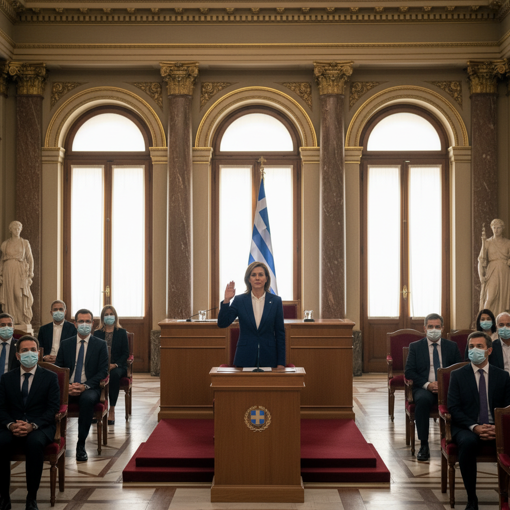 קטרינה סקלארופולו מושבעת כנשיאה הראשונה של יוון