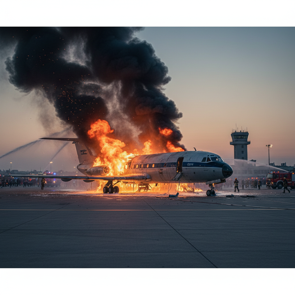 אסון תעופה בטהראן: מטוס סטרלינג עולה באש