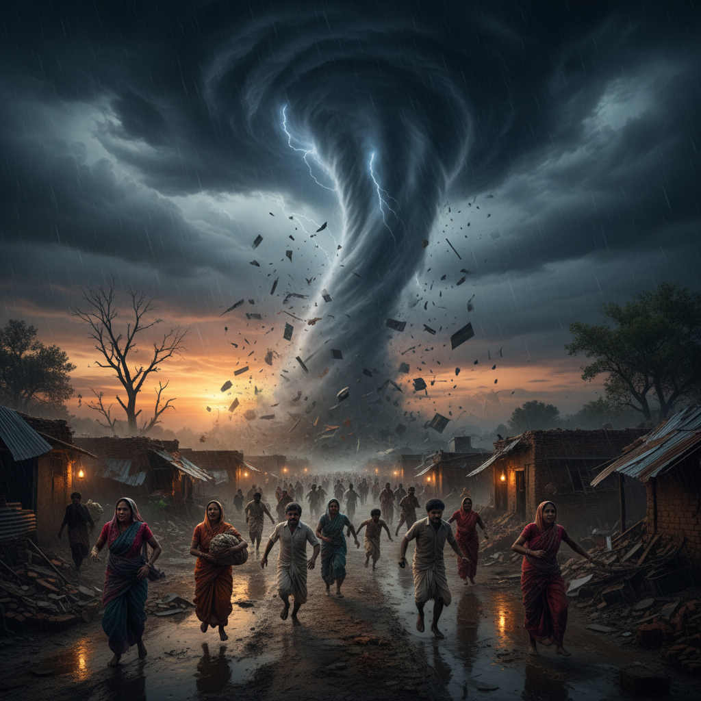 טורנדו קטלן פוגע בעיירה דנטאן בהודו