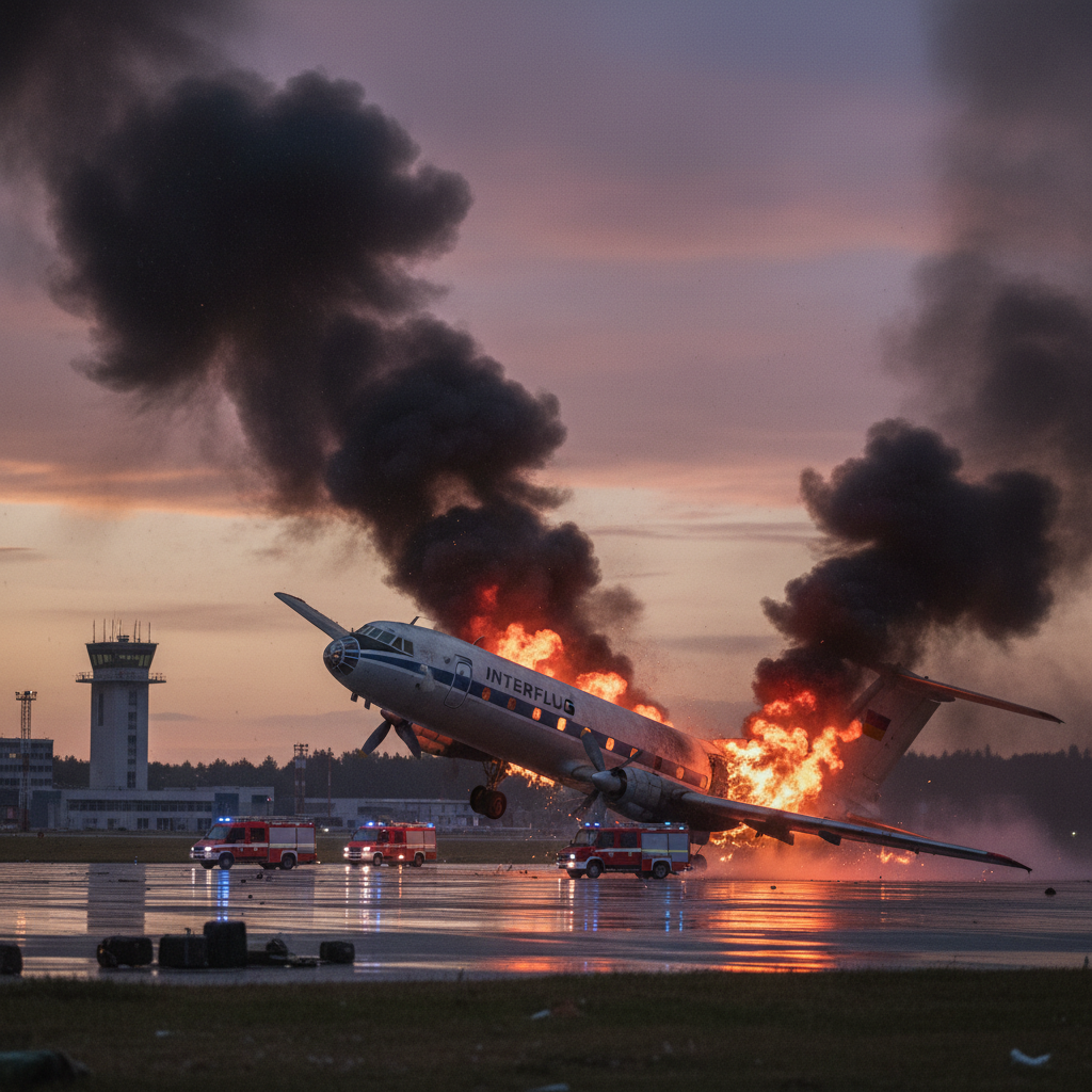 מטוס אינטרפלאג איליושין Il-18 מתרסק בנמל התעופה קואטרו דה פבריירו