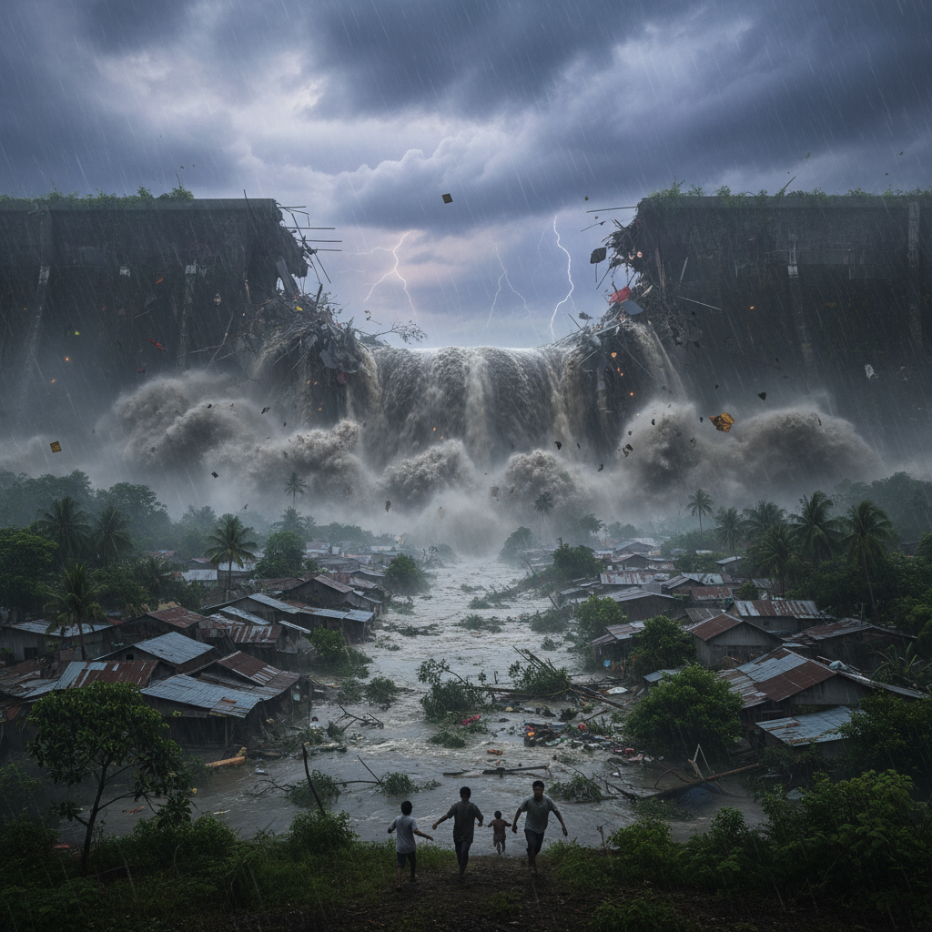 קריסת סכר אגם סיטו גינטונג באינדונזיה גורם לאסון כבד